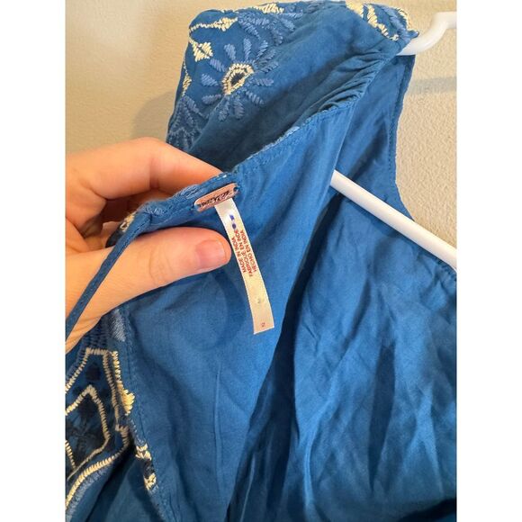 Free people Blue Midi Dress with Floral Embroidery Summer size 2‎ - Picture 6 of 8